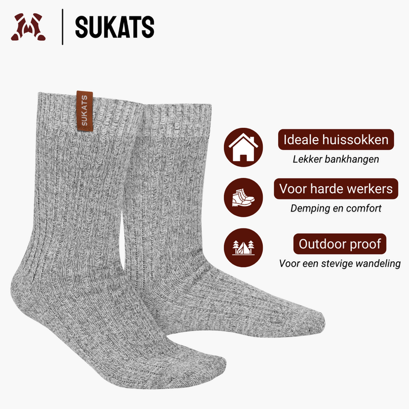 Sukats® 3 of 6 Paar Luxe Noorse Sokken | Norwegians Premium Deluxe | Wollen Sokken | Grijs | Meerdere maten