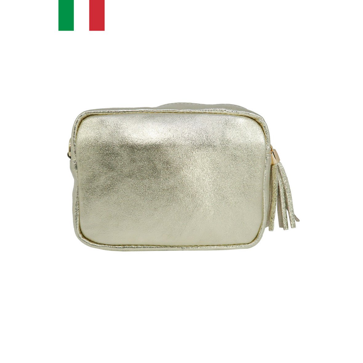 Iriserende leren schoudertas met metalen sluiting Made in Italy
