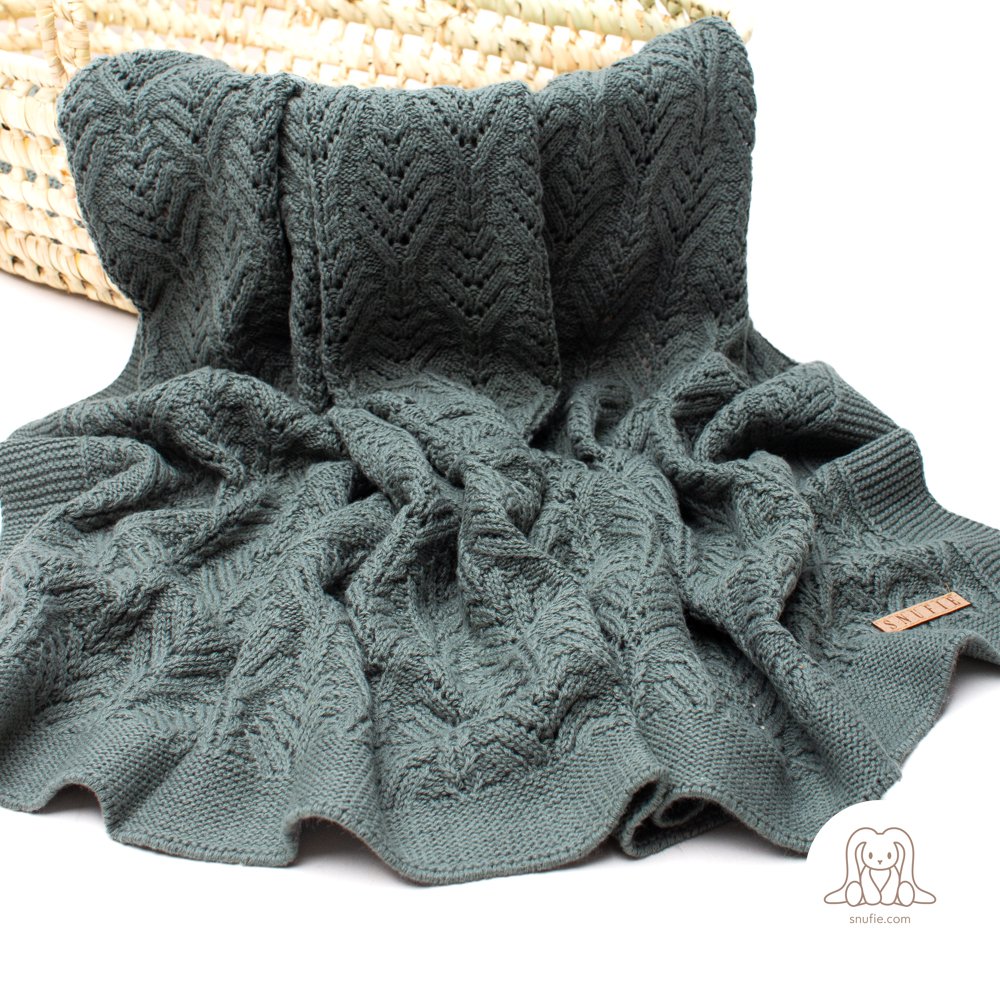 Couverture bébé | TRICOT ÉVENTAIL | Vert mousse