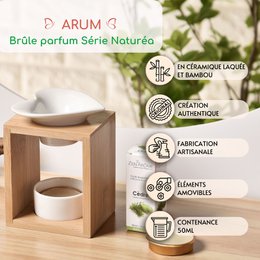 Brûleur Fondant Série Naturea Arum – Design Moderne et Epuré en Céramique et Bambou – Bougeoir Aromathérapie Diffuseur d'Arôme