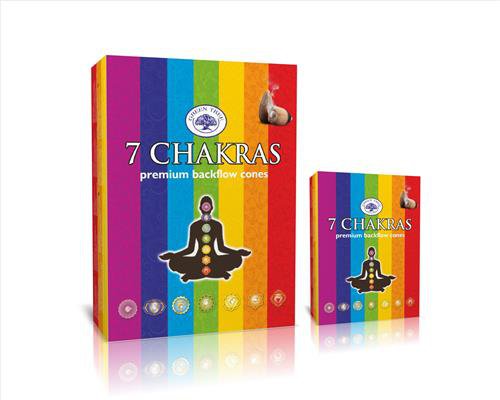 Green Tree 7 Chakras Backflow Incense Cones (Pack of 12)