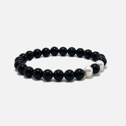 Obsidian & Pearl Bracelet – 8mm Beaded Gemstone Jewelry