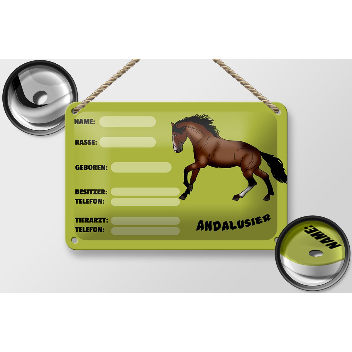 Tin Sign Horse 18x12cm Andalusian Name Owner Breed Decoration