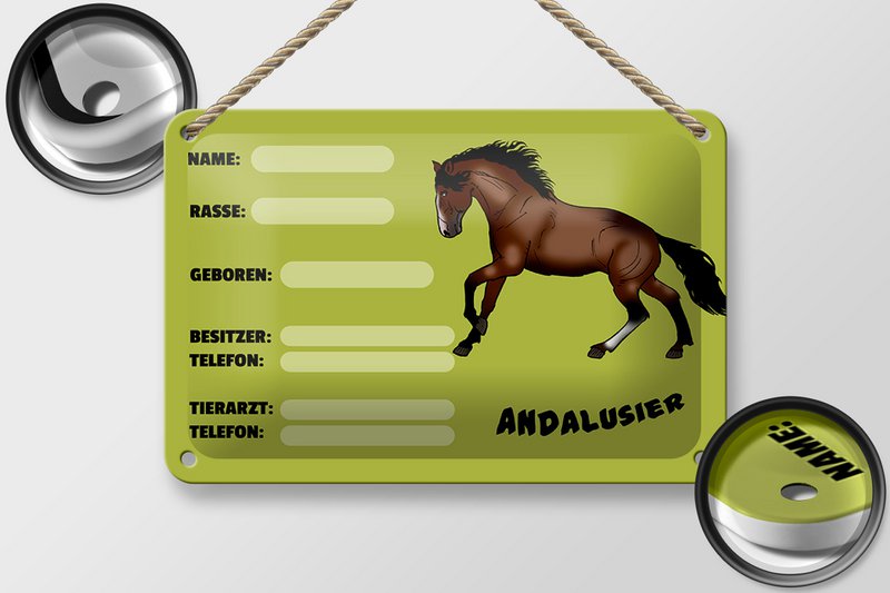 Tin Sign Horse 18x12cm Andalusian Name Owner Breed Decoration