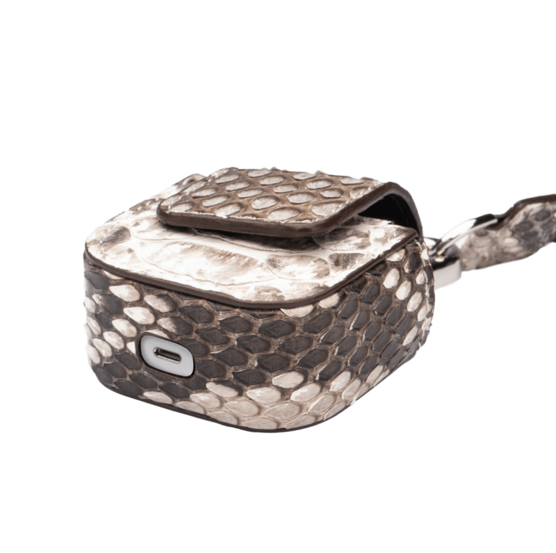 FUNDA AIRPODS PYTHON NATURAL CON MOSQUETÓN