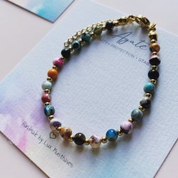 Gemstone bracelet | Agate with stainless steel beads | stainless steel silver/gold