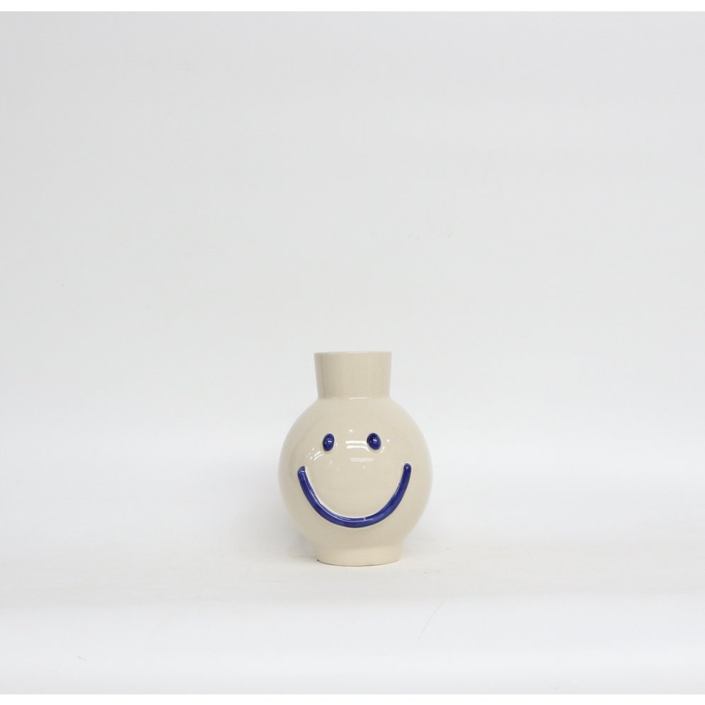 Pottery vase smiley blue