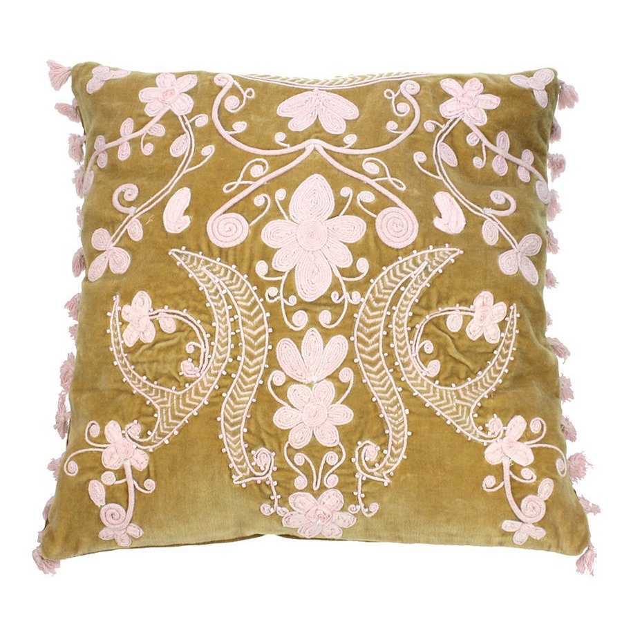 Kussen vierkant Taupe Moleskin creme embroiderie SALE
