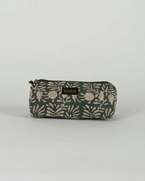  Quilted pencil case, black with gold leaf botanical pattern, rectangular shape, kids storage pouch