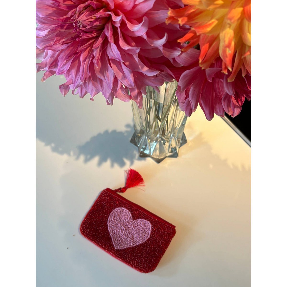 Handcrafted Red Beaded Heart Pouch * Gift *