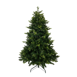A tall, full green Christmas tree with a sturdy metal stand.