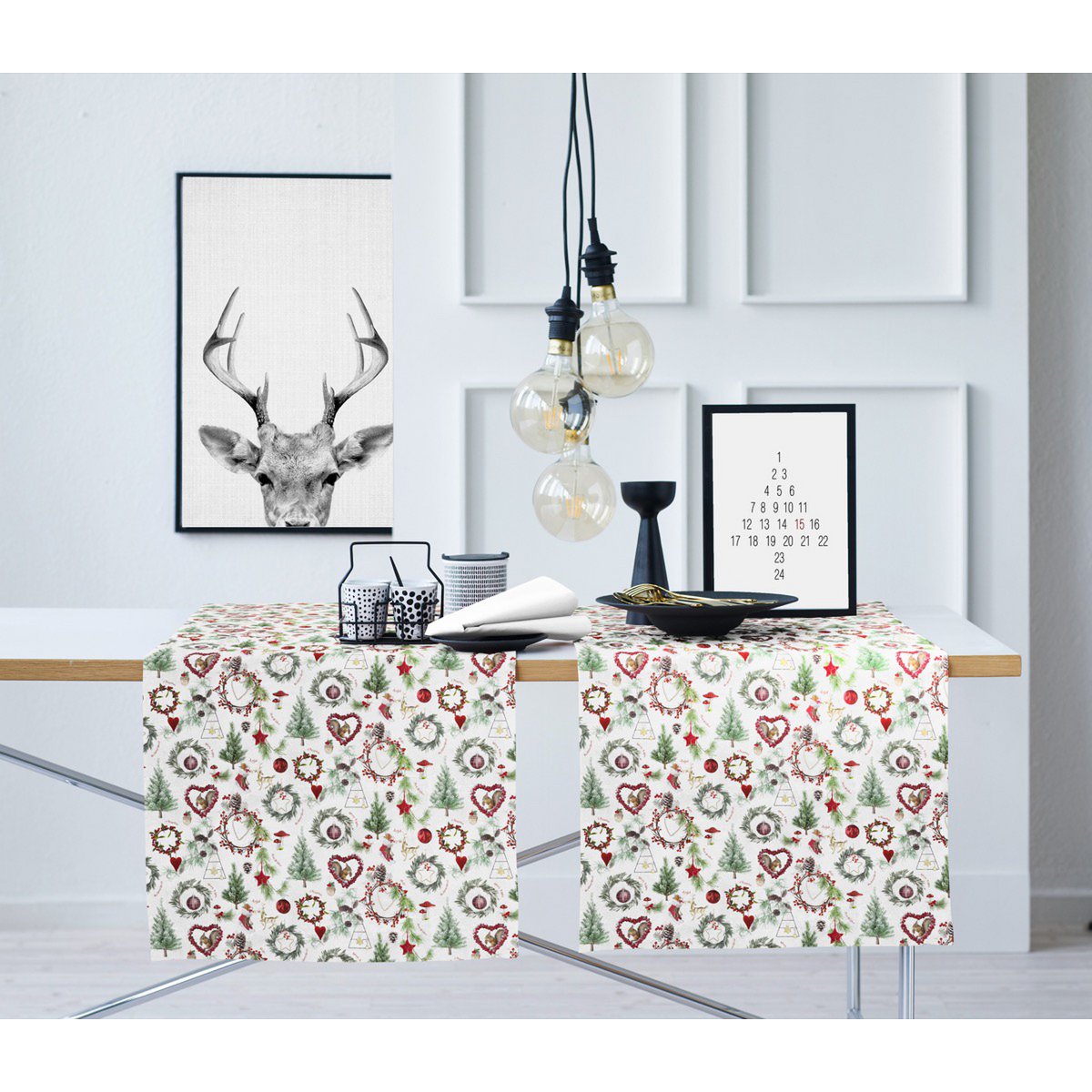 9528 tafelkleed wit / groen / rood - 150X250