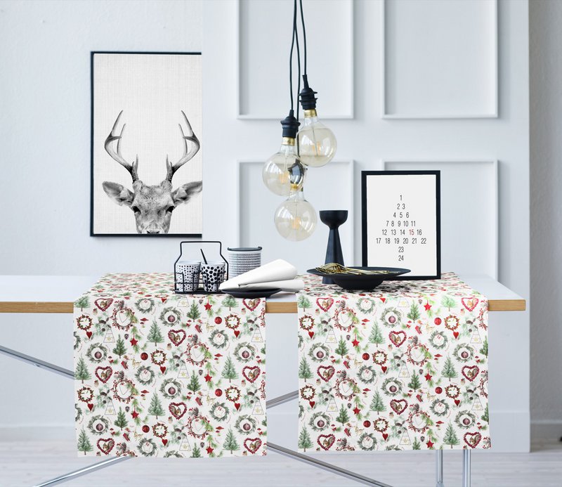 9528 tafelkleed wit / groen / rood - 150X250