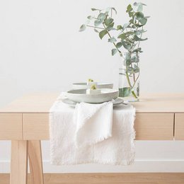 Linen Placemat Optical White Terra Fringe