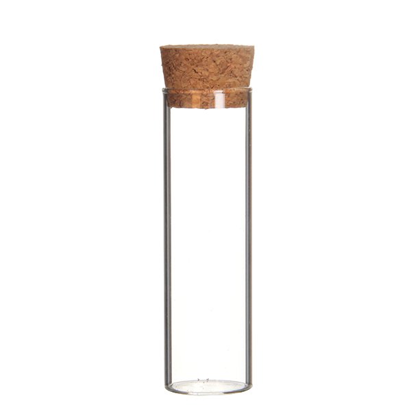 Cylindre nain en verre avec bouchon, 50ml, D3cm, H10cm, transparent