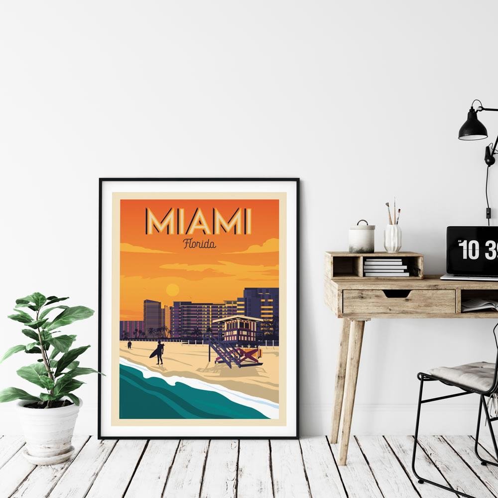 Affiche Miami Vintage | Poster Ville Miami Floride États-Unis