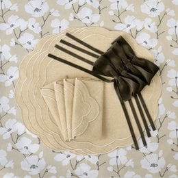 Brown velvet bows napkin set, elegant striped design, formal table setting accessory, six pieces
