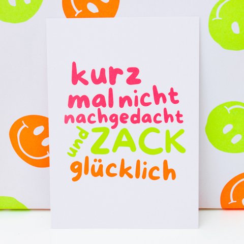 Moderne neon wenskaart “Ik heb er geen moment over nagedacht” ansichtkaart gemaakt van gerecycled papier | DIN A6 briefpapier