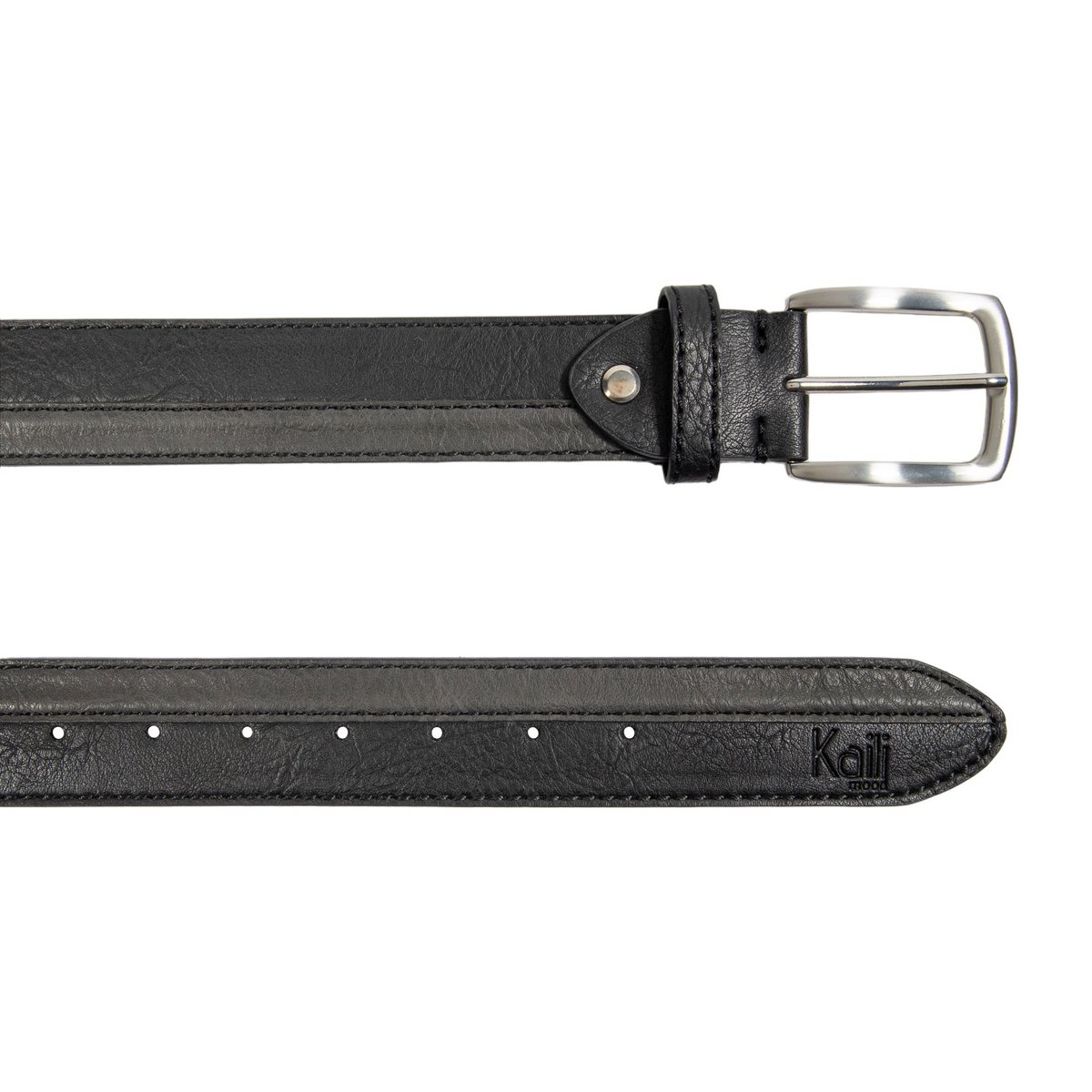 K4007AKB | Bicolor Men's Belt in Leather Lining with Pu Finish. Color Black/Anthracite. Dimensions: 125 x 3.8 x 0.5 cm (waistline 110 cm). Packaging: rigid bottom/lid Gift Box