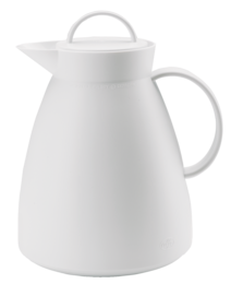 A 1-liter jug in coconut white, velvet black, and vintage indigo matte finishes. Designed with a simple, modern shape and a handle for easy pouring.