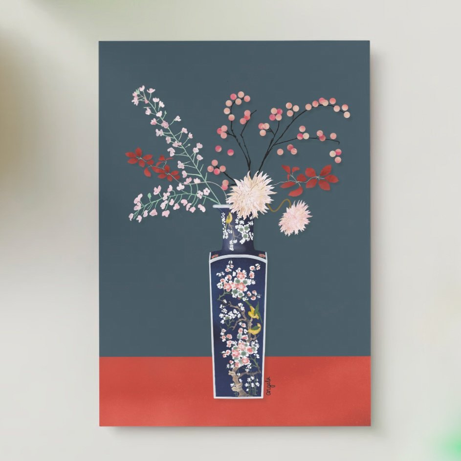 colorful floral greeting cards set -12 pieces - Blank