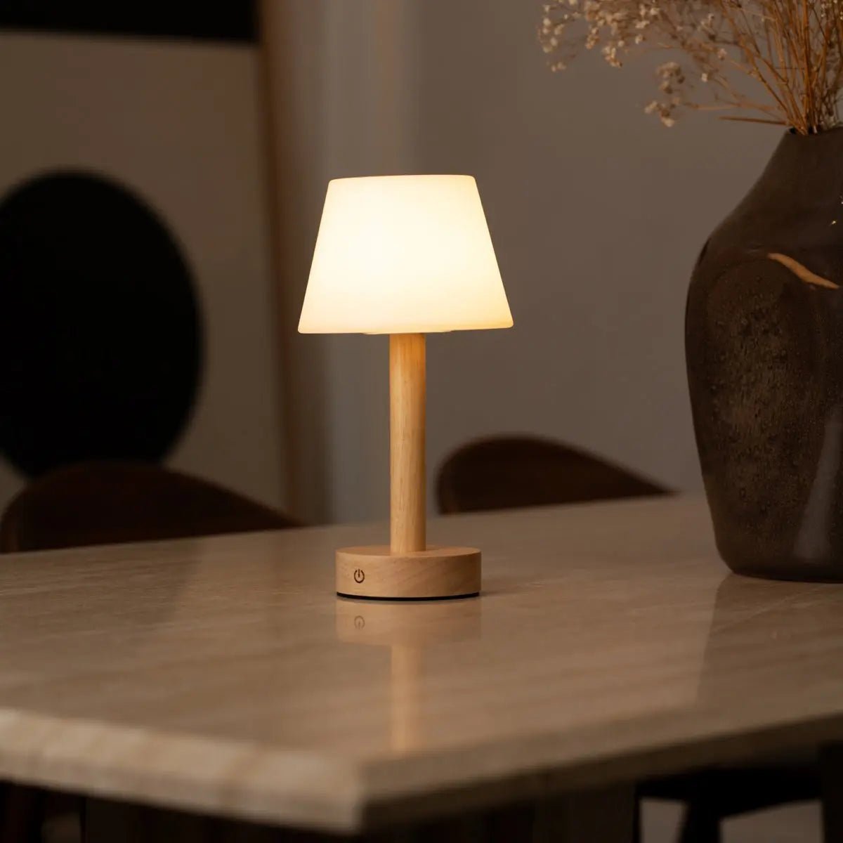Zoë Light Brown Wooden Rechargeable Table Lamp