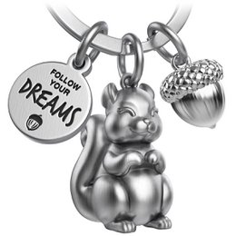 "Follow your Dreams" eekhoorn sleutelhanger "Skippy" met gravure - lieve geluksbrenger, aanmoediging