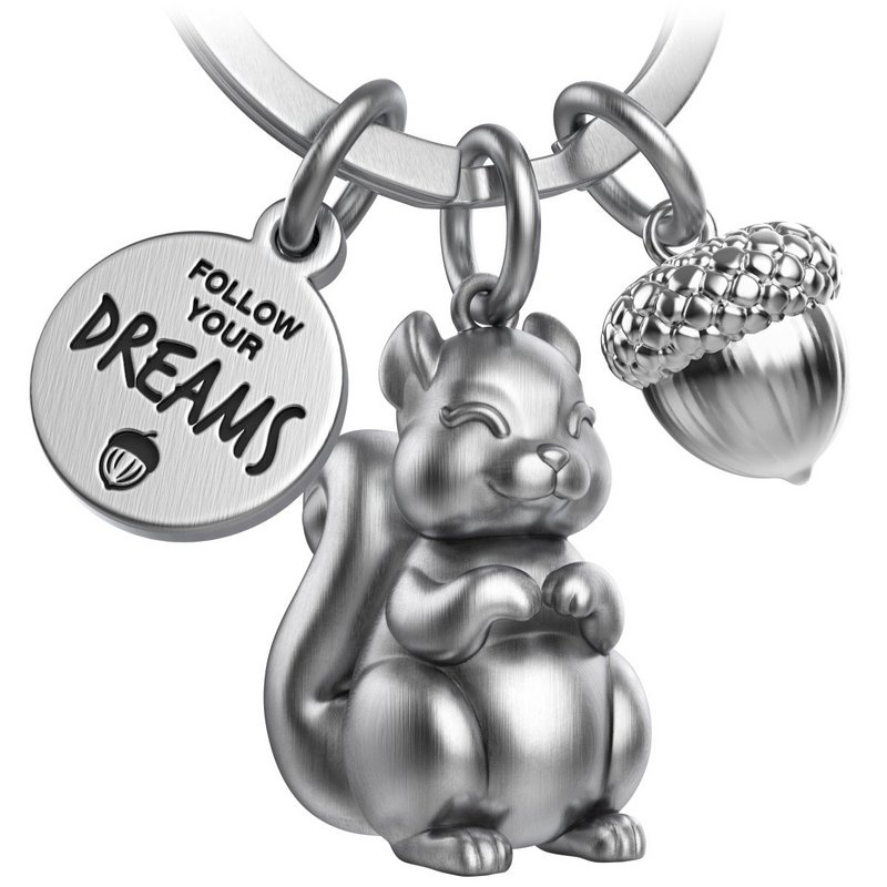 "Følg dine drømme" egern nøglering "Skippy" med gravering - sød lykkeamulet, opmuntring