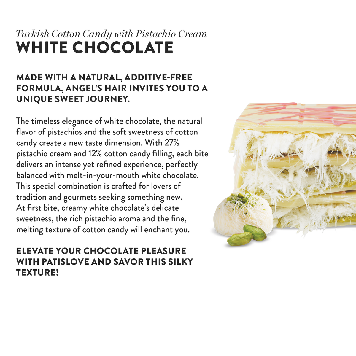Angel's Hair White Chocolate Pistacho & Cotin Candy, 90G