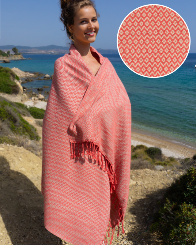 Asciugamano Spa Hammam in cotone SAMOS – Senza sabbia e compatto – Fucsia / Beige - 180x100 cm