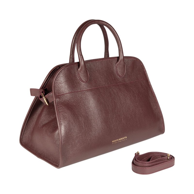 RB1032X | Borsa a Mano Donna FRIDA in Vera Pelle Made in Italy. Accessori in metallo Oro Lucido - Colore Bordeaux - Dimensioni: cm 43 x 29 x 24 + 12 (Luce manici)