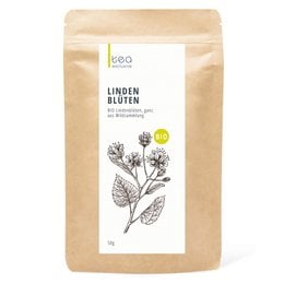 Organic linden blossom tea, wild picked, 50g bag. Linden blossom tea with a delicate floral aroma and soothing, calming properties.