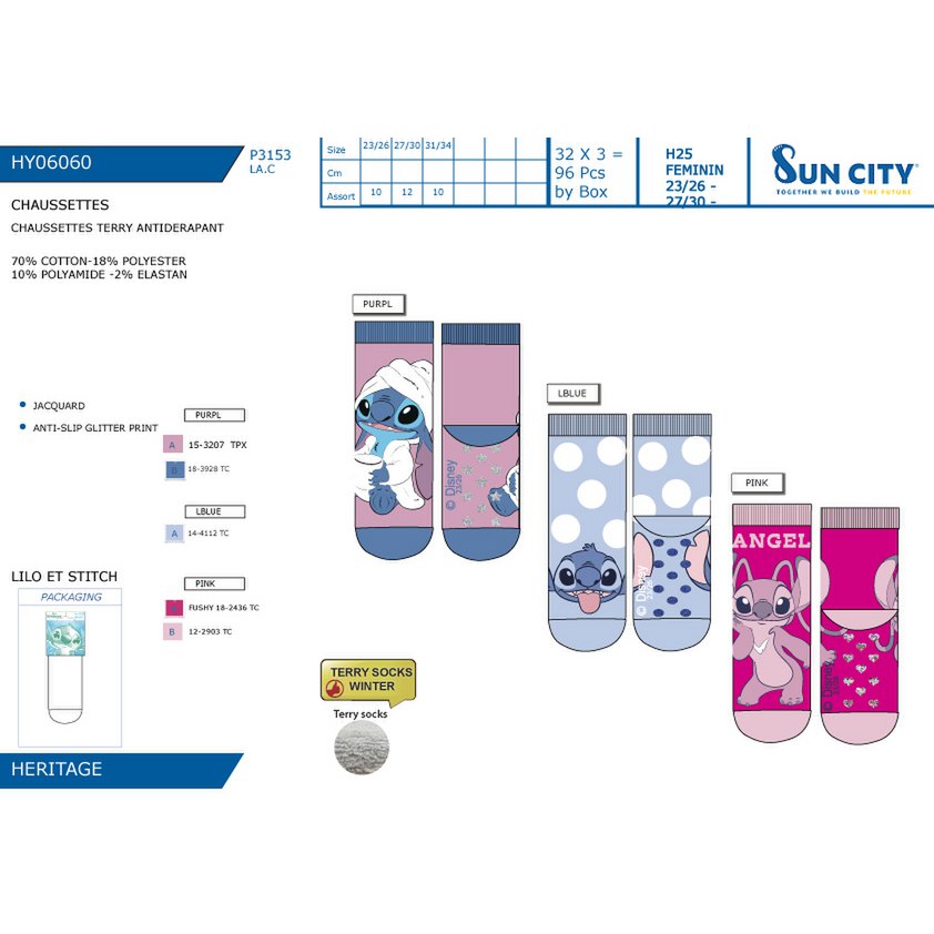 Lot of 96 Units | Lilo And Stitch Children's Non-Slip Terry Socks | Officially Licensed Products | SUN CITY Group