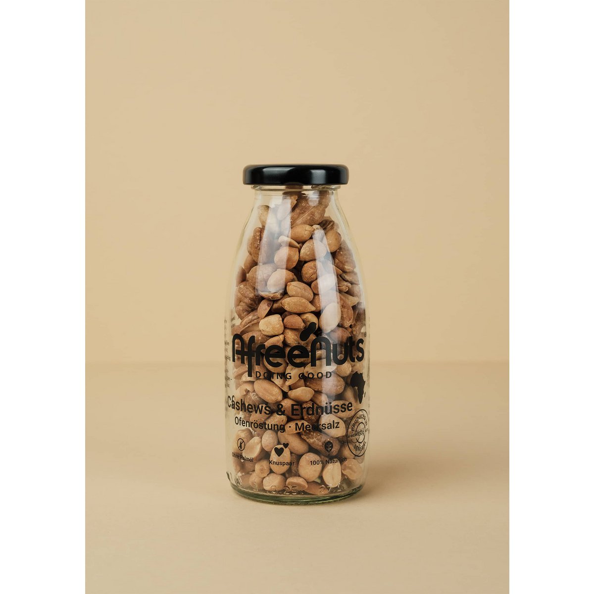 Premium Senegal Sun Mix Cashewnødder & Peanuts Venner Flaske Afrikansk stegt · Atlanterhavsalt Indhold: 140 g