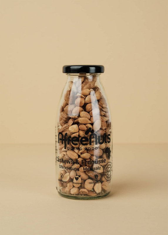Premium Senegal Sun Mix Cashewnødder & Peanuts Venner Flaske Afrikansk stegt · Atlanterhavsalt Indhold: 140 g