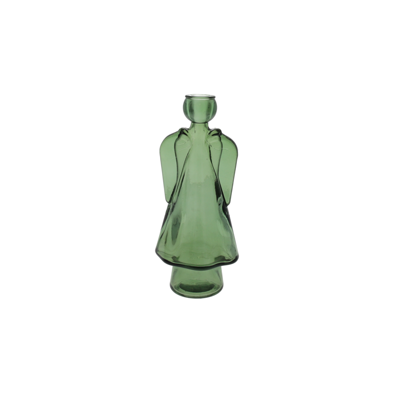 Green glass angel candle holder h 24x10x8 cm