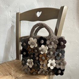 Fleurs de sac à main Luna-Leena Kids - Gris - Felt de laine - Fabriqué à la main au Népal
