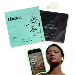 A hydrating facial mask with a calming Havana-inspired scent, featuring a green and black packaging design.
