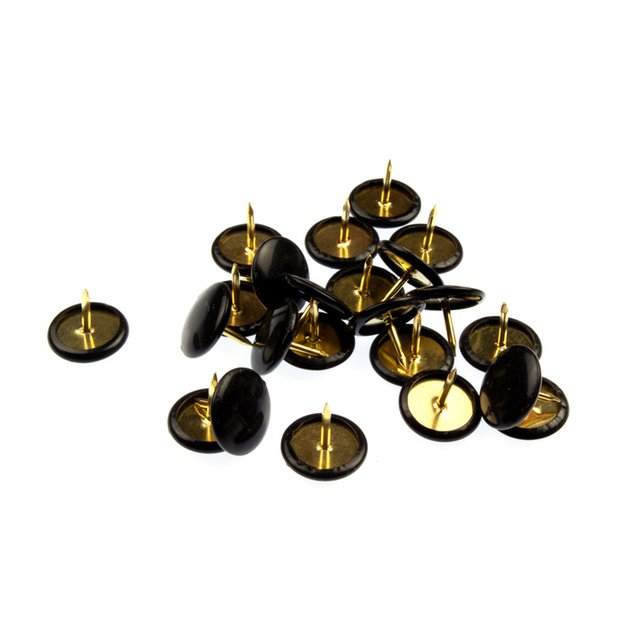 Thumbtacks Kangaro black cap brass plastic box 100 pcs