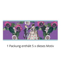 5 lila Comedia del'arte Transparentlichter mit Passions Blumen