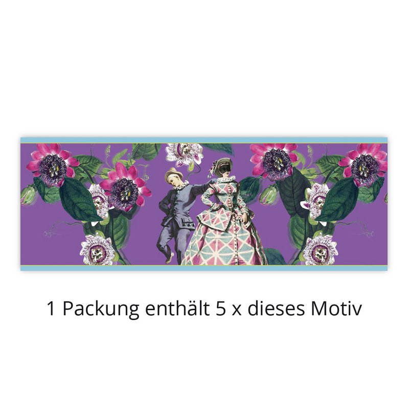 5 lila Comedia del'arte Transparentlichter mit Passions Blumen