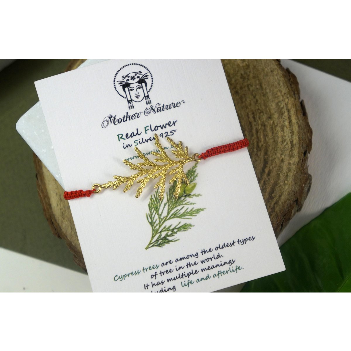 Botanical Macrame Bracelet: Cypress Leaf Design - Sterling Silver