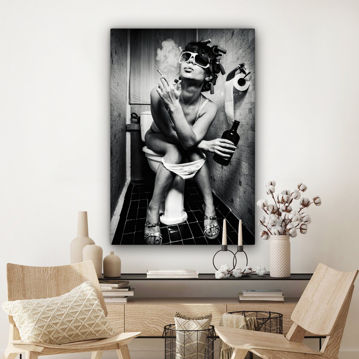 Canvas Painting - Wall Decoration Woman - Vintage - Curles - Toilet - Cigarette - Wall Decoration Living Room - Bedroom Decoration - Room Accessories - Canvas Paintings