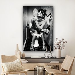 Canvas Painting - Wall Decoration Woman - Vintage - Curles - Toilet - Cigarette - Wall Decoration Living Room - Bedroom Decoration - Room Accessories - Canvas Paintings