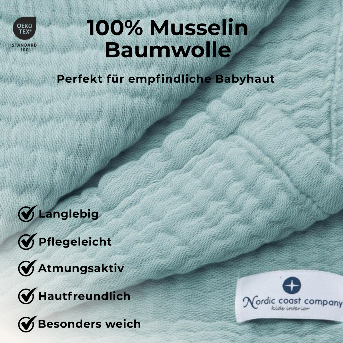 Jade green 4 in 1 Muslin Baby Blanket