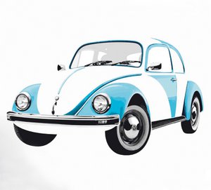 Volkswagen VW Kever Muurtattoo - Voorkant/Blauw