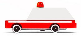  Red and white ambulance toy car with siren light, emergency vehicle design for children.