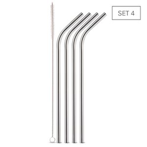 RVS rietjes schuin - set 4 + borstel