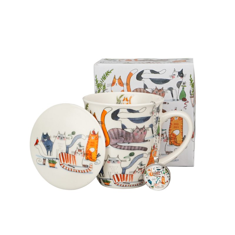 DUO CATS Mug + Infuser with Tag, 400ml, LAZY CATS, giftbox