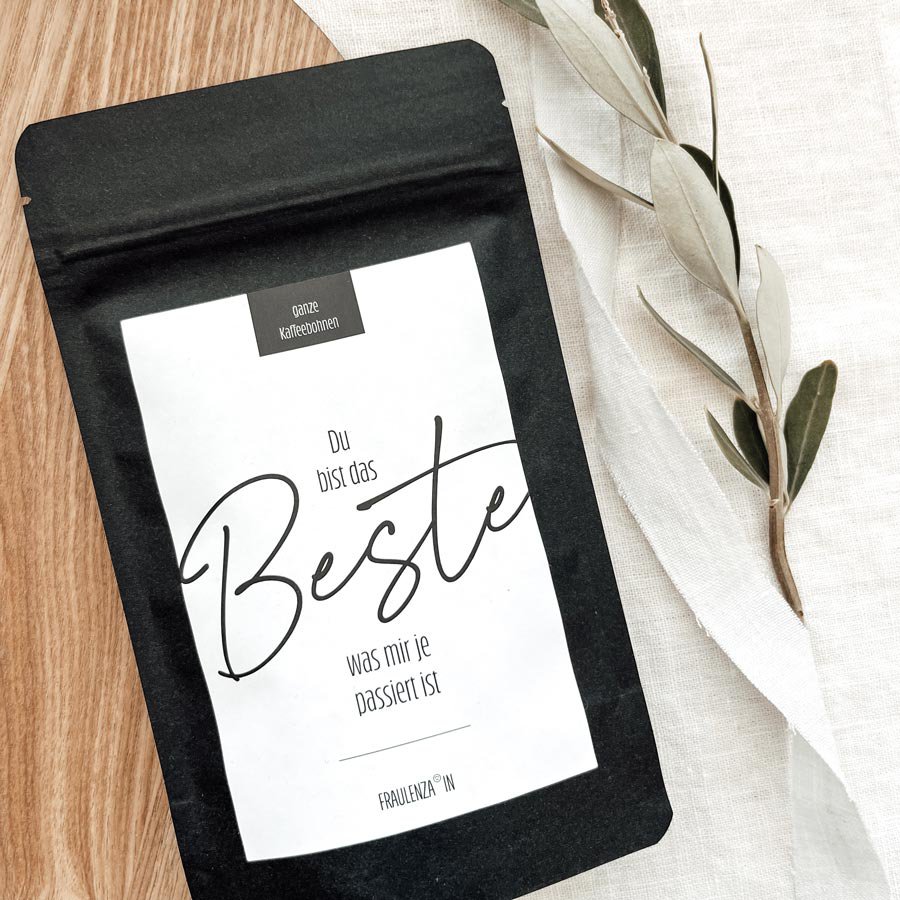 Koffiebonencadeau “Beste” – Midi-zakje van 50 g zwart – bedankt souvenirwaardering